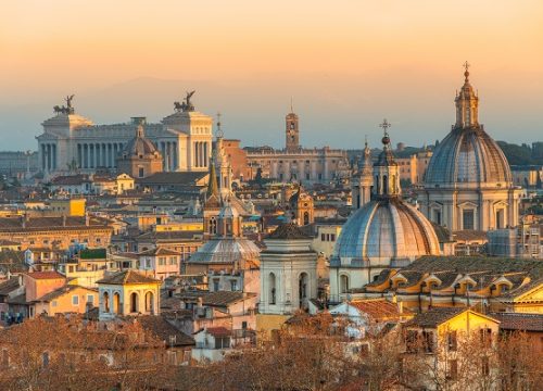 Wonderful,View,Of,Rome,Skyline,At,Sunset,Time,From,Castel