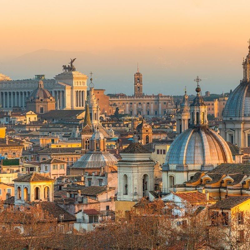 Wonderful,View,Of,Rome,Skyline,At,Sunset,Time,From,Castel