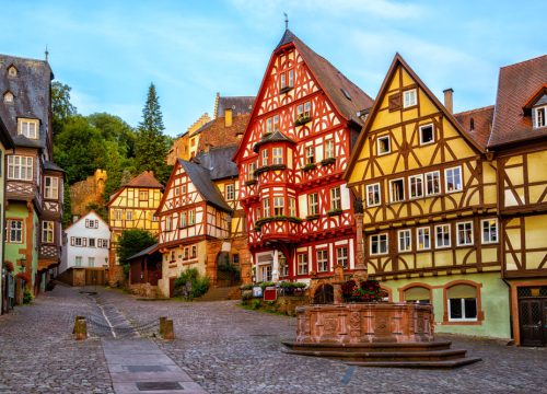 Colorful,Half-timbered,Houses,In,Miltenberg,Historical,Medieval,Old,Town,,Bavaria,