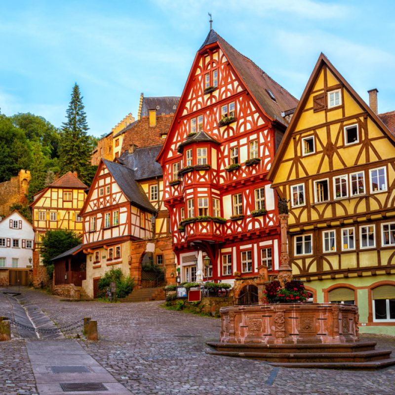 Colorful,Half-timbered,Houses,In,Miltenberg,Historical,Medieval,Old,Town,,Bavaria,